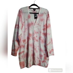 Torrid pink tye dye bf  button up v neck cardigan 3x new
